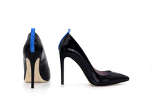 Italian Handmade Black Saffiano Patent High Heel (100mm) Rear and side view.