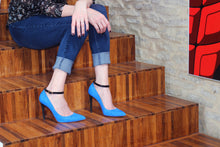 Blue Suede High Heel (100mm), modeled at Cascina Langa, Piedmont, Italy.