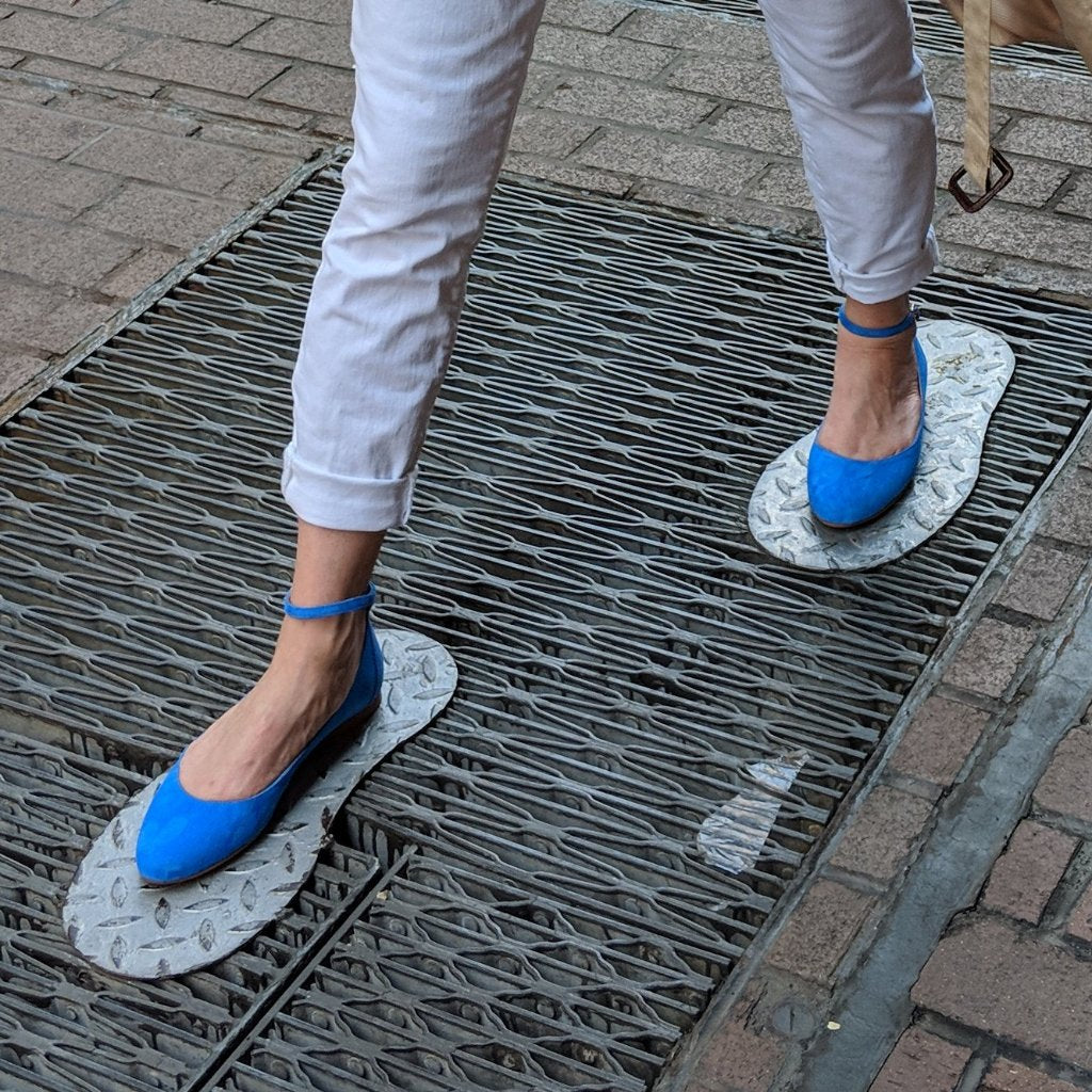 Blue Suede Ankle Strap Flat