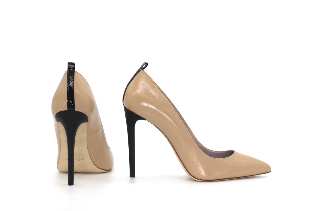 Italian Handmade Nude Napa Leather High Heel (100mm) Rear and side view.