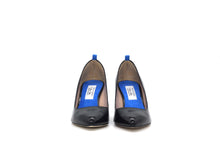 Italian Handmade Black Saffiano Patent Mid Heel (70mm) Front view.