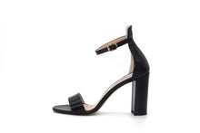 Black Saffiano Patent Leather Ankle Strap Sandal (90mm) Side view.