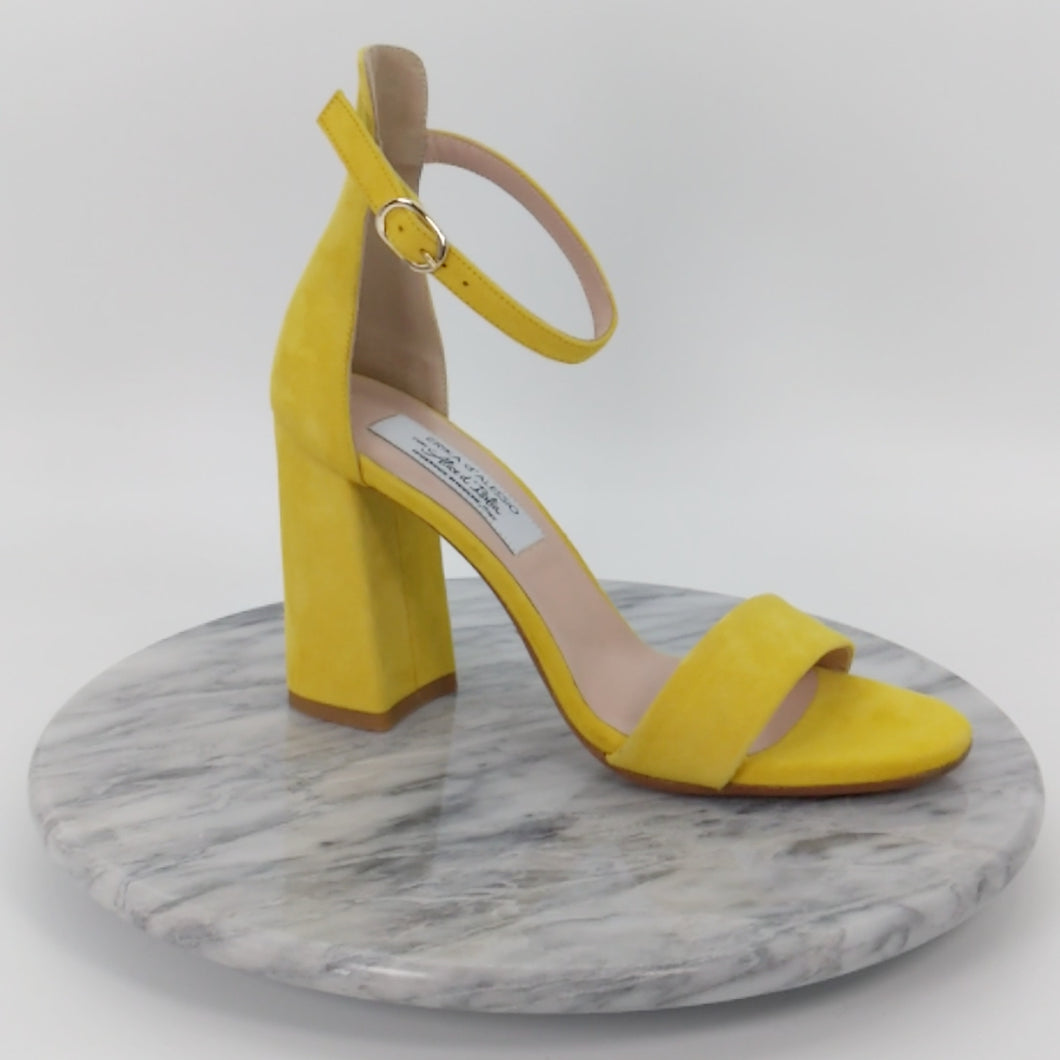 Italian Handmade Yellow Suede Ankle Strap Sandal (90mm)