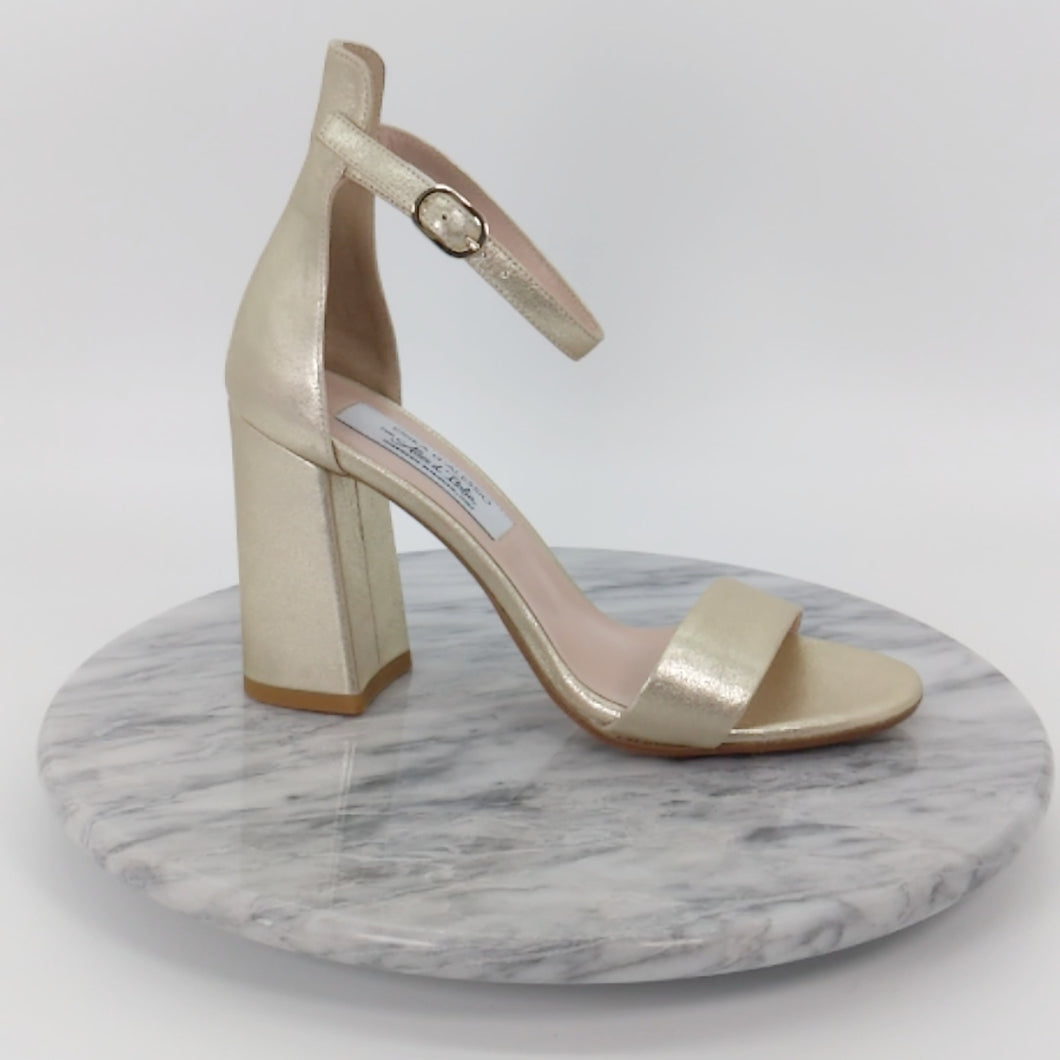 Italian Handmade Gold Suede Ankle Strap Sandal (90mm)