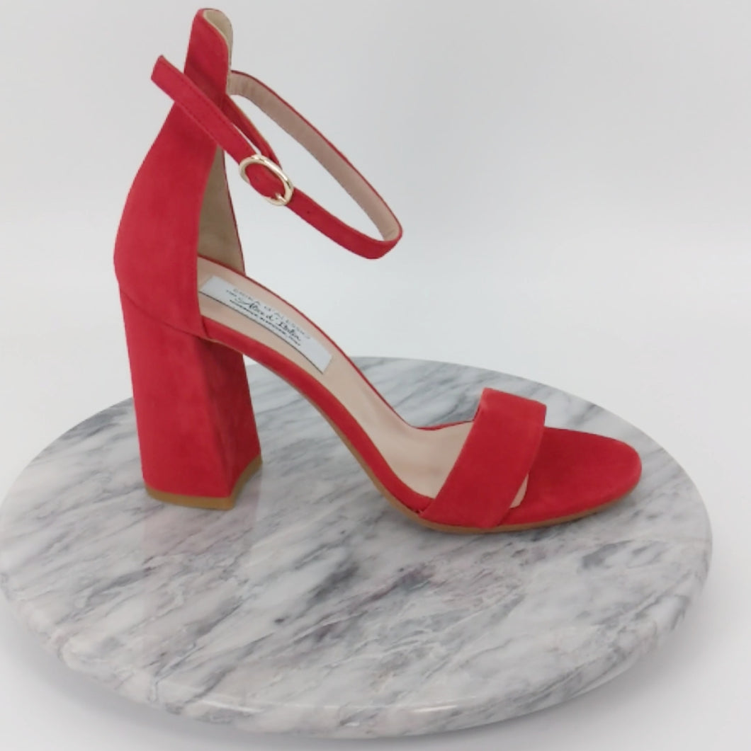 Italian Handmade Cherry Red Suede Ankle Strap Sandal (90mm)