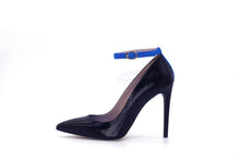 Italian Handmade Black Saffiano Patent Ankle Strap High Heel (100mm) Side view.