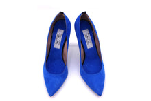 Italian Handmade Blue Suede High Heel (100mm) Toe shape view.