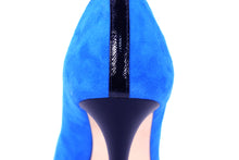 Italian Handmade Blue Suede High Heel (100mm) Rear detailed view.