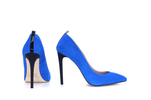 Italian Handmade Blue Suede High Heel (100mm) Rear and side view.