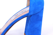 Italian Handmade Blue Suede Ankle Strap Sandal (90mm)