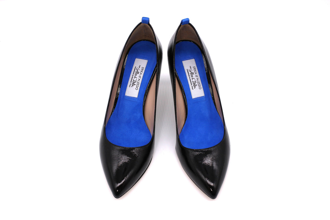 Italian Handmade Black Saffiano Patent Ankle Strap Mid Heel (70mm) Alice d'Italia Italian Handmade Black Saffiano Patent Ankle Strap Mid Heel (70mm) Alice d'Italia