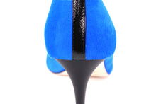 Italian Handmade Blue Suede Mid Heel (70mm) Rear detailed view.