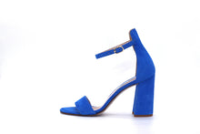 Italian Handmade Blue Suede Ankle Strap Sandal (90mm) Side view.