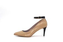 Italian Handmade Nude Napa Leather Ankle Strap Mid Heel (70mm) Side view with strap.